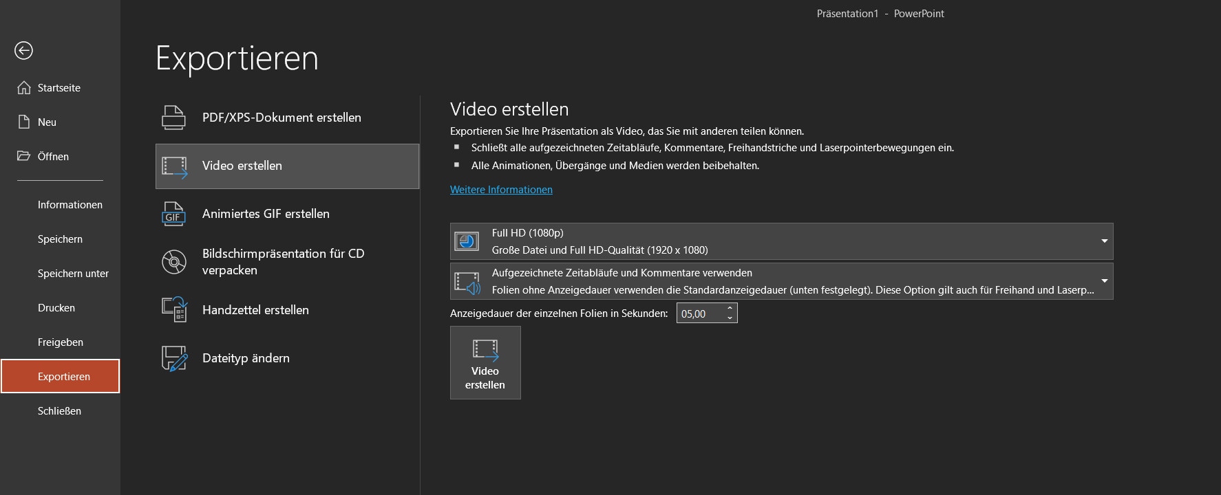  Aufnahme PowerPoint Slideshow Video Export
