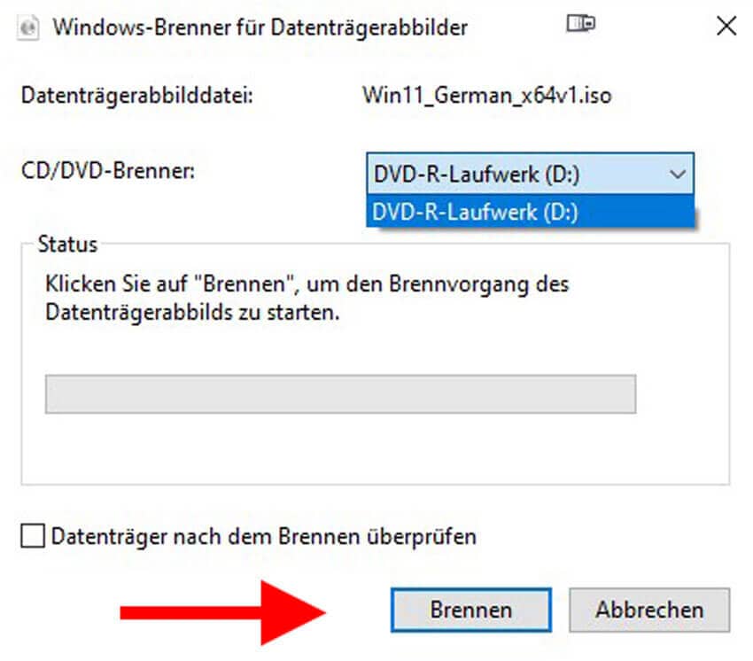 Windows 11 ISO auf DVD brennen 