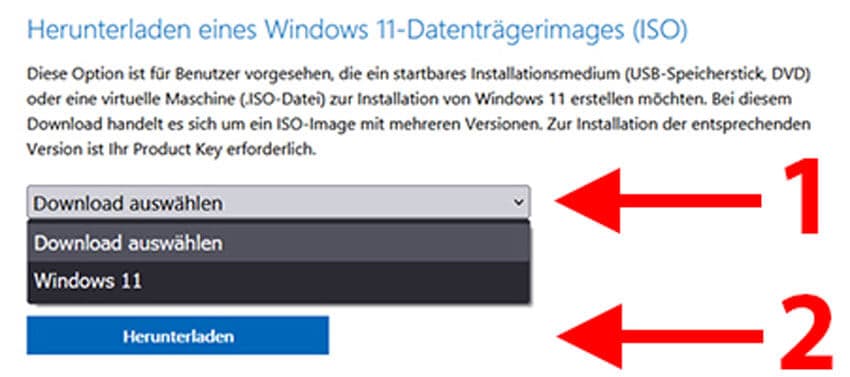 Windows 11 für die ISO auswählen
