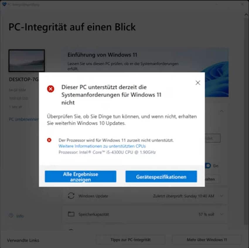 Problemursache für Die Unkompatibilität deinen PC für Windows 11
