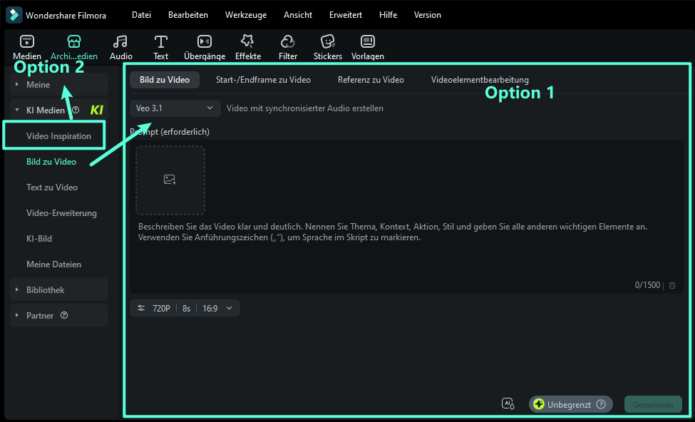 Im Bereich Bild zu Video haben Sie zwei Optionen