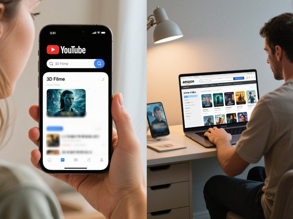 Öffnen Sie auf Ihrem Smartphone oder Computer die Webseite oder App und suchen Sie nach dem 3D-Film, den Sie ansehen möchten.