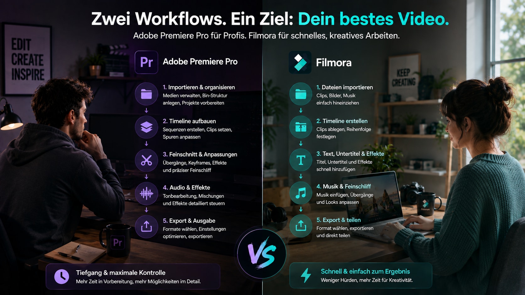 Workflow Vergleich Adobe Premiere und Filmora