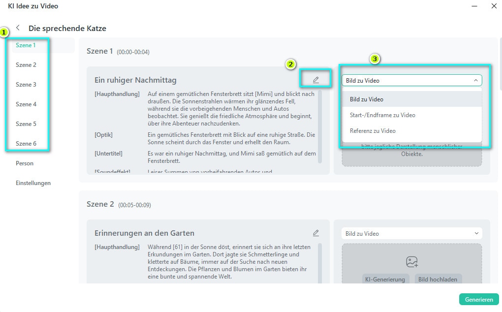 ki video generieren: ki storyboard bearbeiten