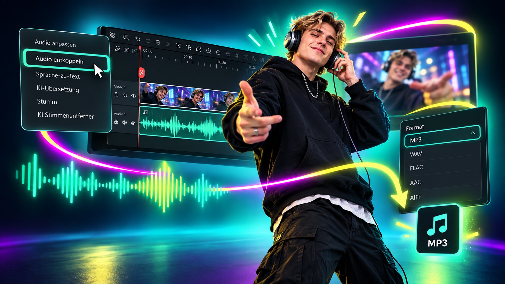 Audio aus einem Video trennen und als MP3 in Filmora exportieren