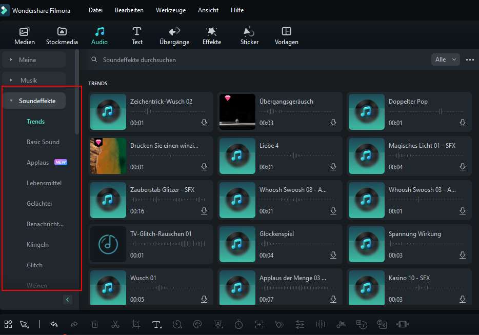 integrierte soundeffekte in filmora