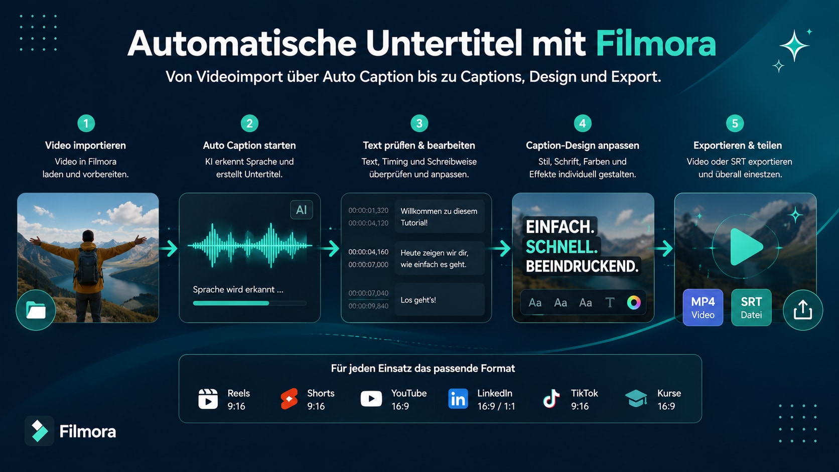 Filmora automatische Untertitel Workflow mit Captions und SRT