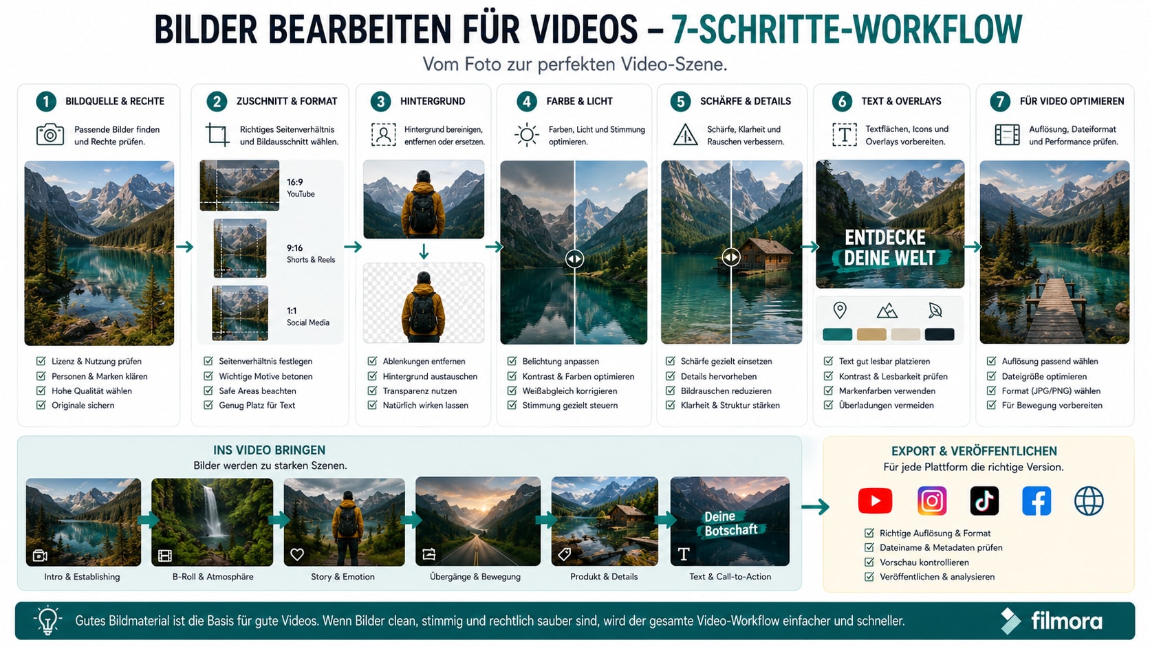 Workflow zum Bilder bearbeiten für Videos von Zuschnitt bis Export