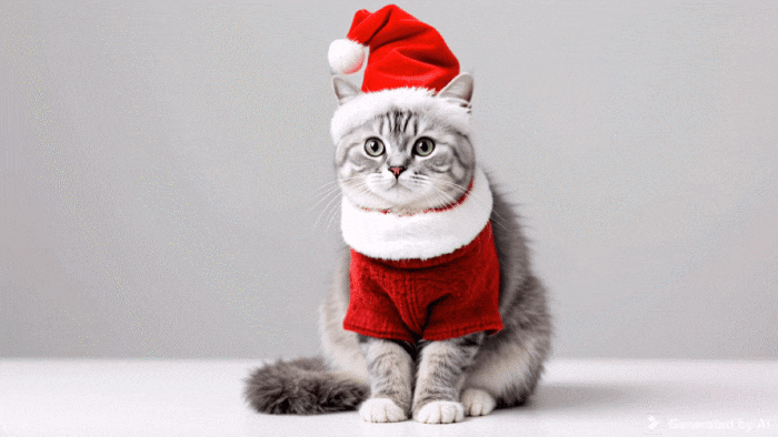 Fügen Sie dieser Katze einen roten Weihnachtshut auf dem Kopf und einen gemütlichen roten Pullover hinzu. Der Hut sollte perfekt auf den Kopf passen und der Pullover natürlich am Körper anliegen.