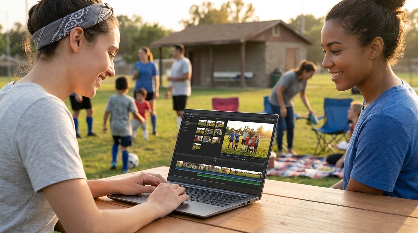 Sports-Event-Recap-Video für einen Community Club wird in einer Videobearbeitungssoftware vorbereitet