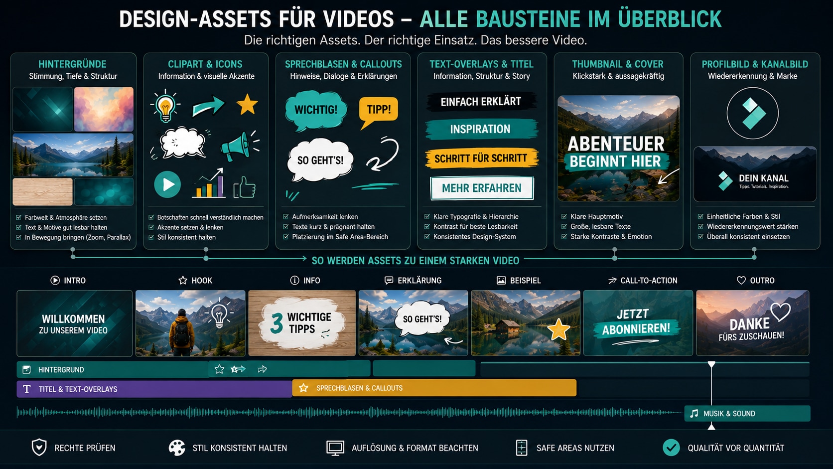 Hintergrund Clipart Text Overlay Thumbnail und Profilbild als Video Assets im Vergleich