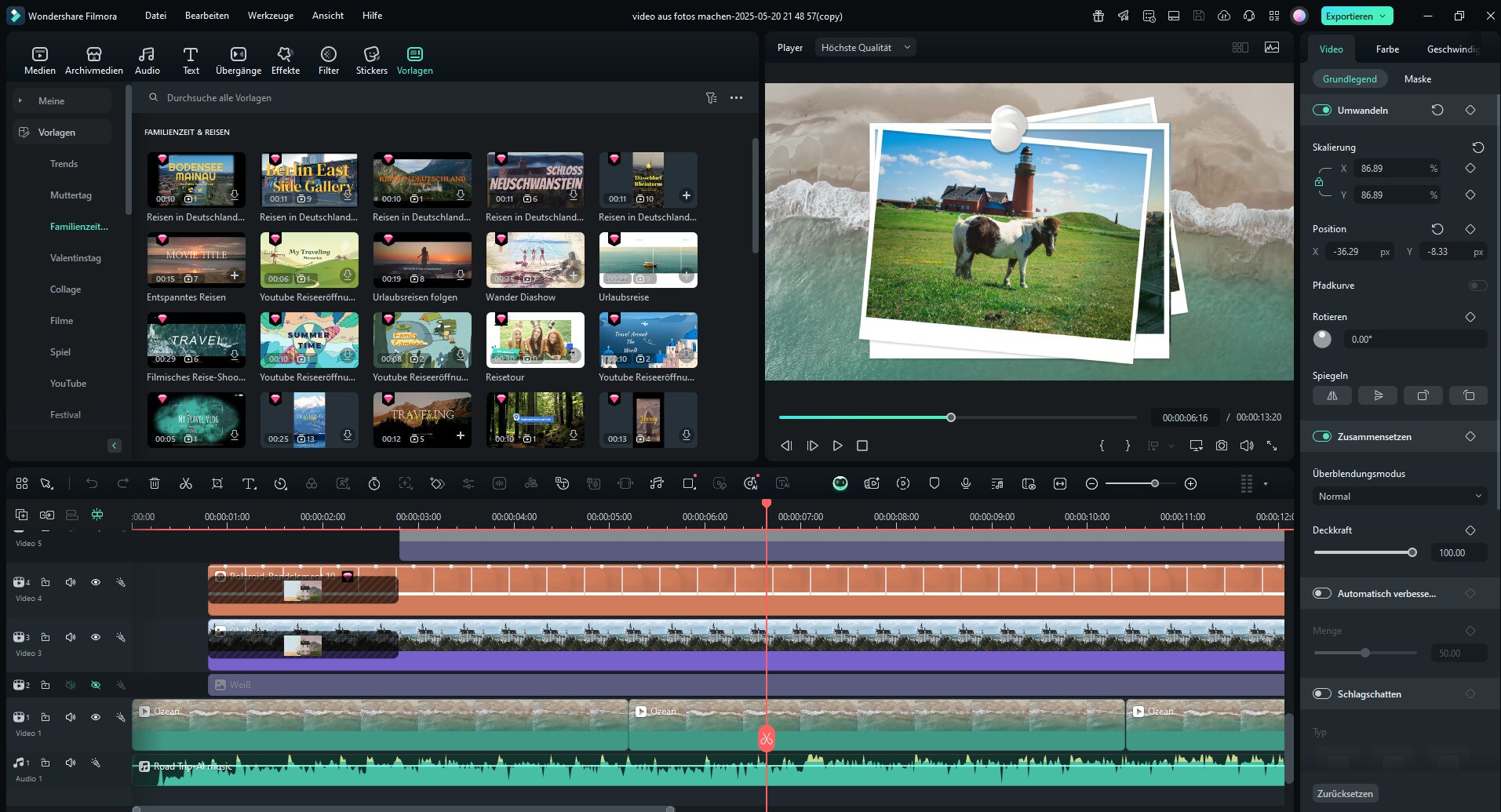 filmora video maker mit bilder und musik