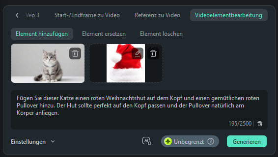 Die KI fügt das Element nahtlos ein und passt Beleuchtung sowie Perspektive automatisch an