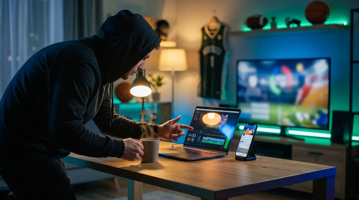Marketingvideo im Turnierstil wird auf Laptop und Smartphone bearbeitet