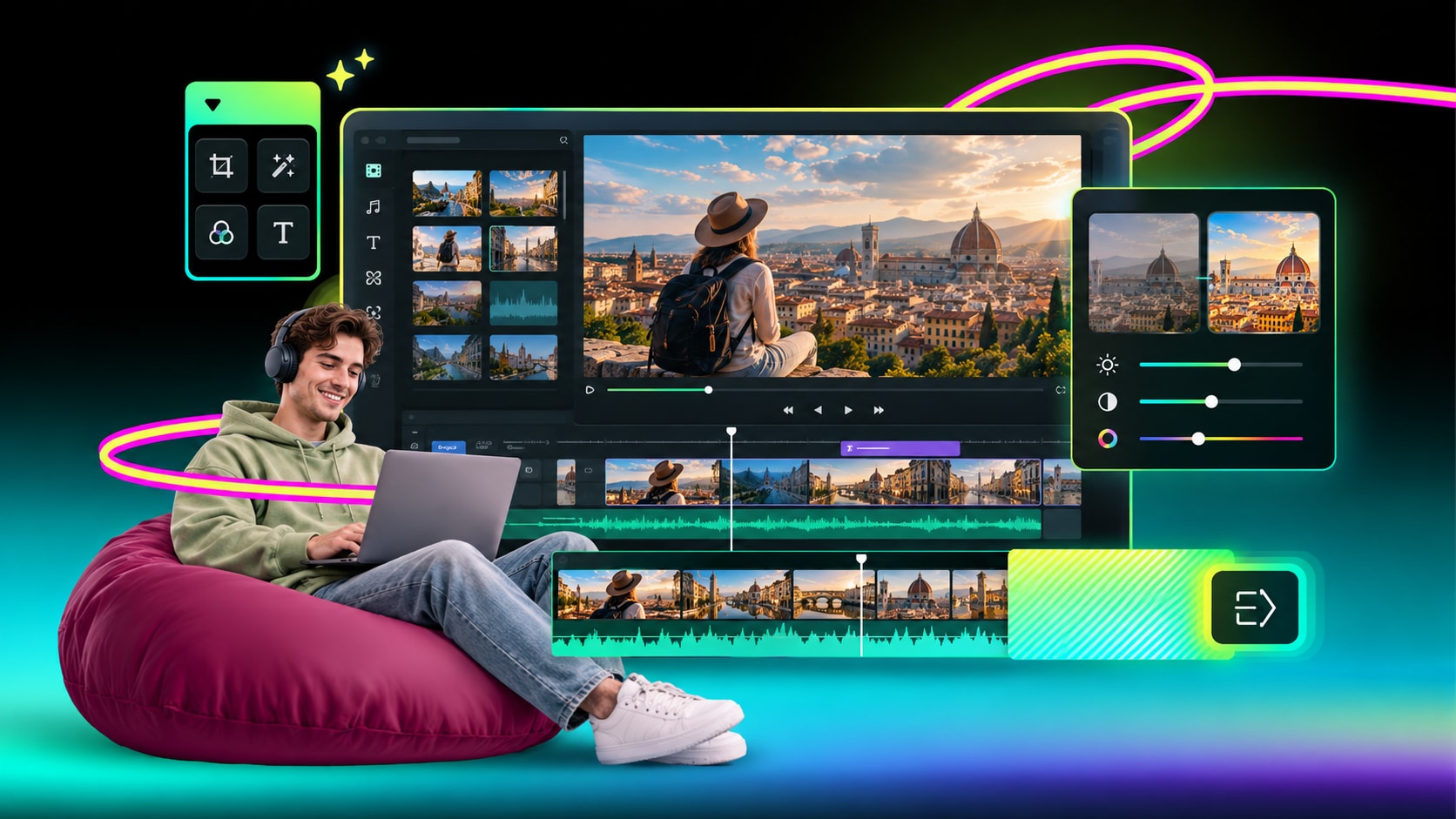 Filmora Videoeditor mit Startoberfläche