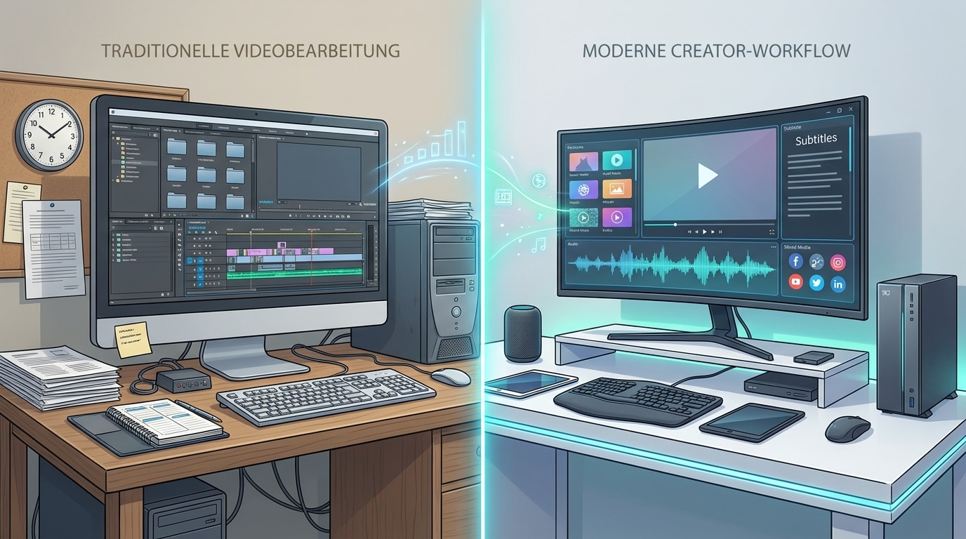 Visual zu Filmora und Magix bei klassischer Desktop-Bearbeitung und modernem Creator-Workflow