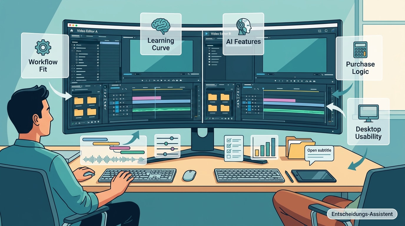 Visual zu Kaufentscheidung, Lernkurve und Workflow-Wahl bei Filmora vs Adobe Premiere Pro