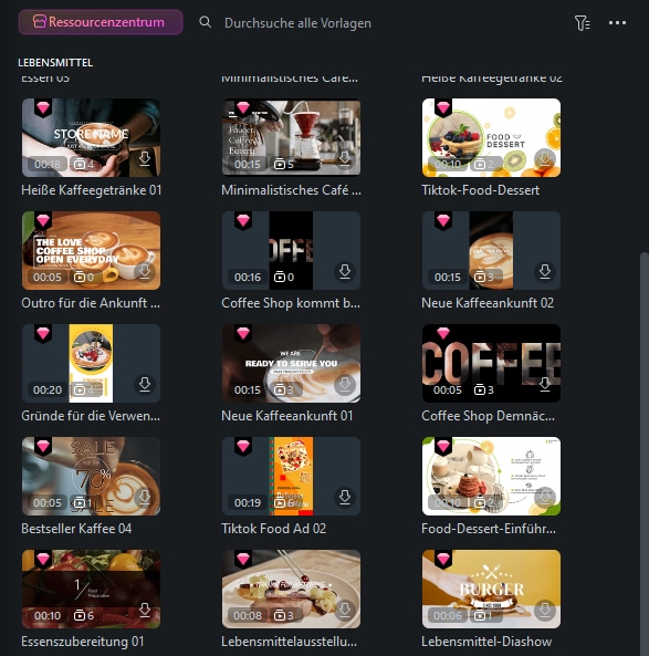 Filmoras Food Templates sind vorgefertigte Video-Projekte mit perfekt abgestimmten Übergängen, Textanimationen und Musik.