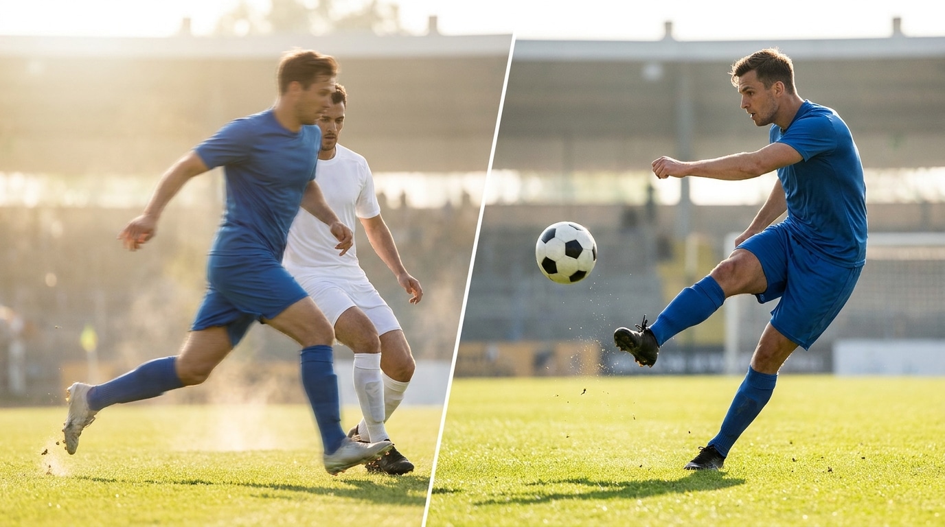 Vergleich zwischen Zeitlupe und Freeze Frame in einem Fußballclip