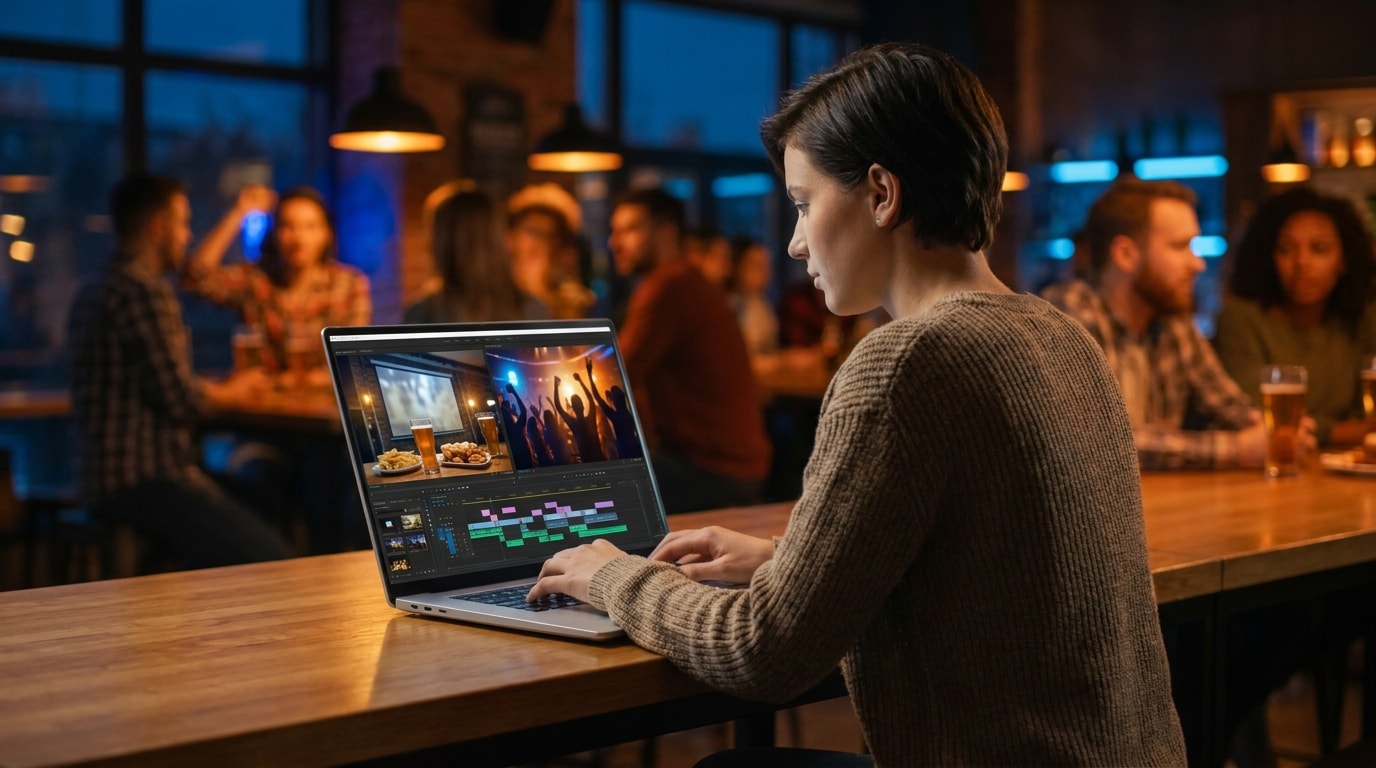 Watch-Party-Promo-Video für eine Fußballnacht wird in einer Videobearbeitungssoftware vorbereitet