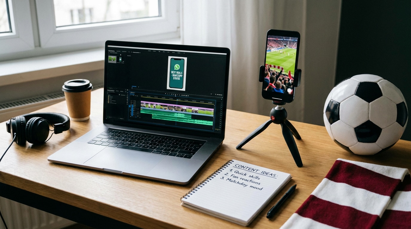 Bildplatzhalter für Vorbereitung von Fußballclips, Textideen und Musik
