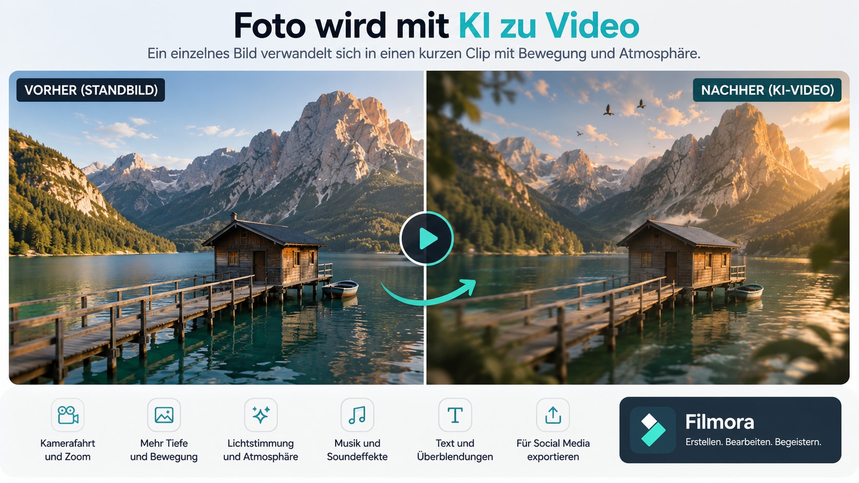 Foto wird mit Filmora KI Bild zu Video animiert