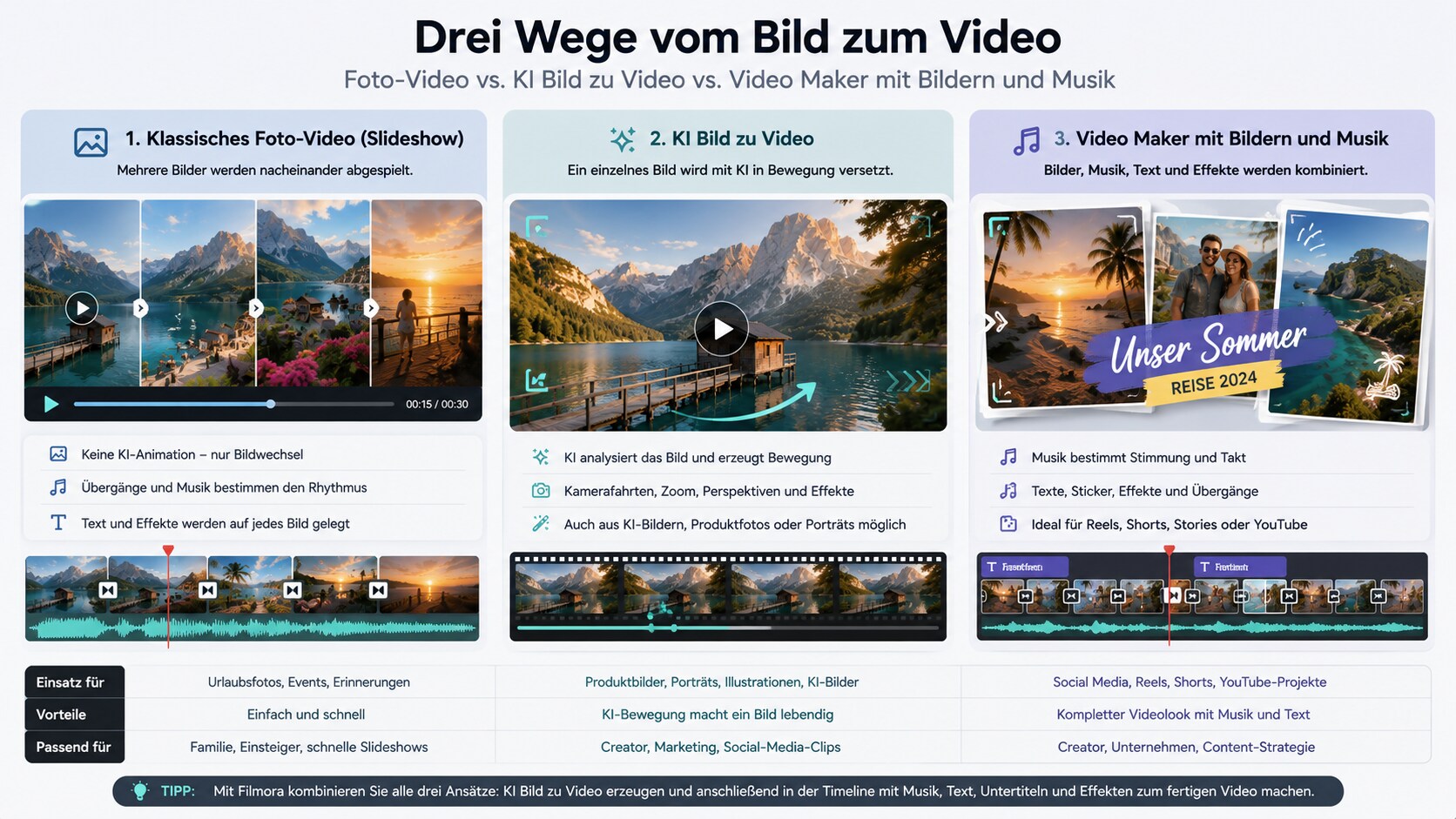 Foto Video und KI Bild zu Video im Vergleich