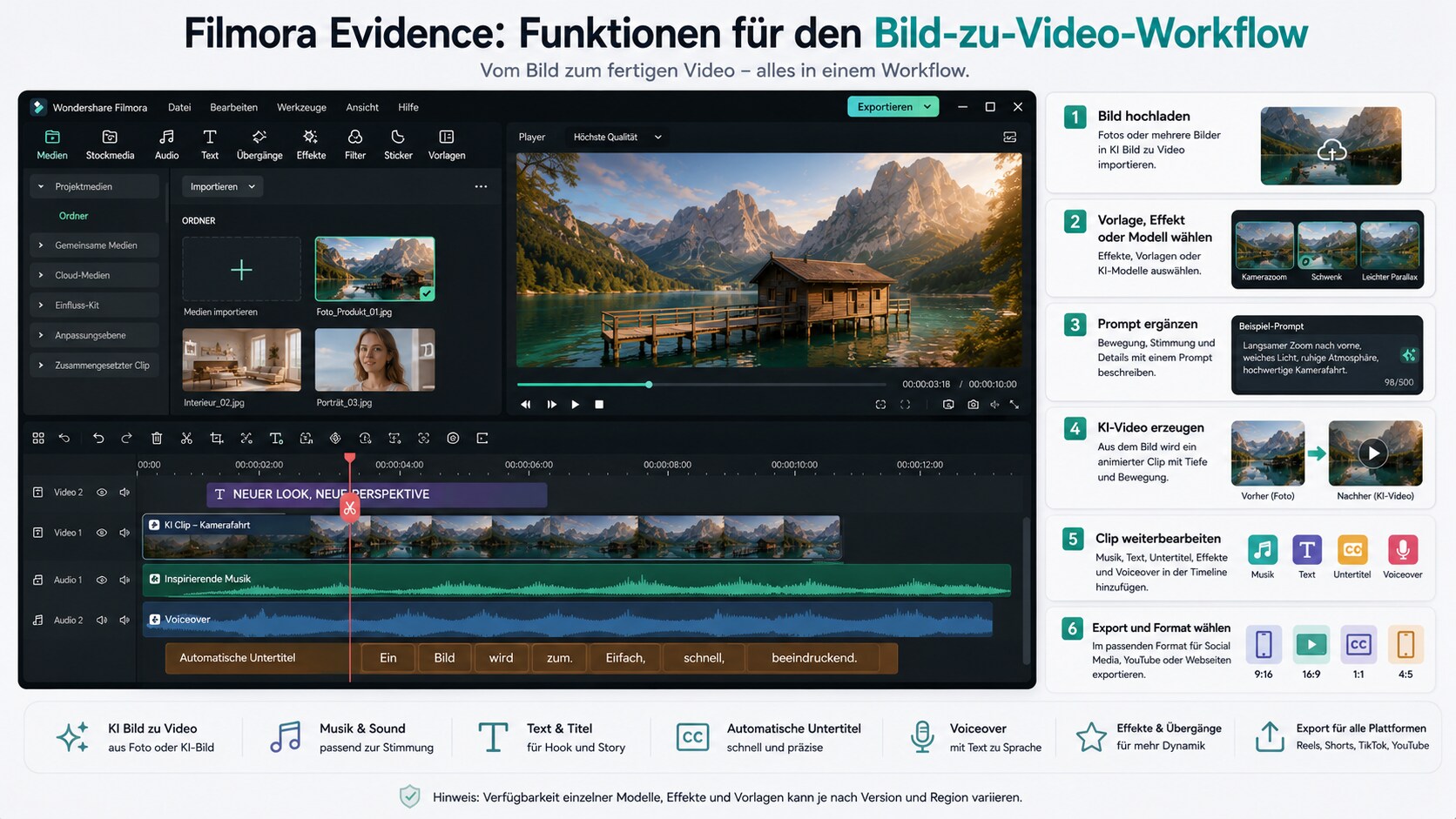 KI Clip mit Musik Text und Untertiteln in Filmora Timeline bearbeiten