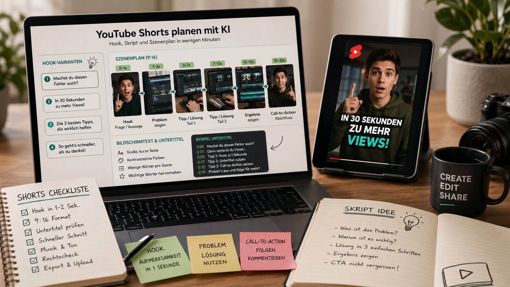 Hook und Skript für YouTube Shorts mit KI planen