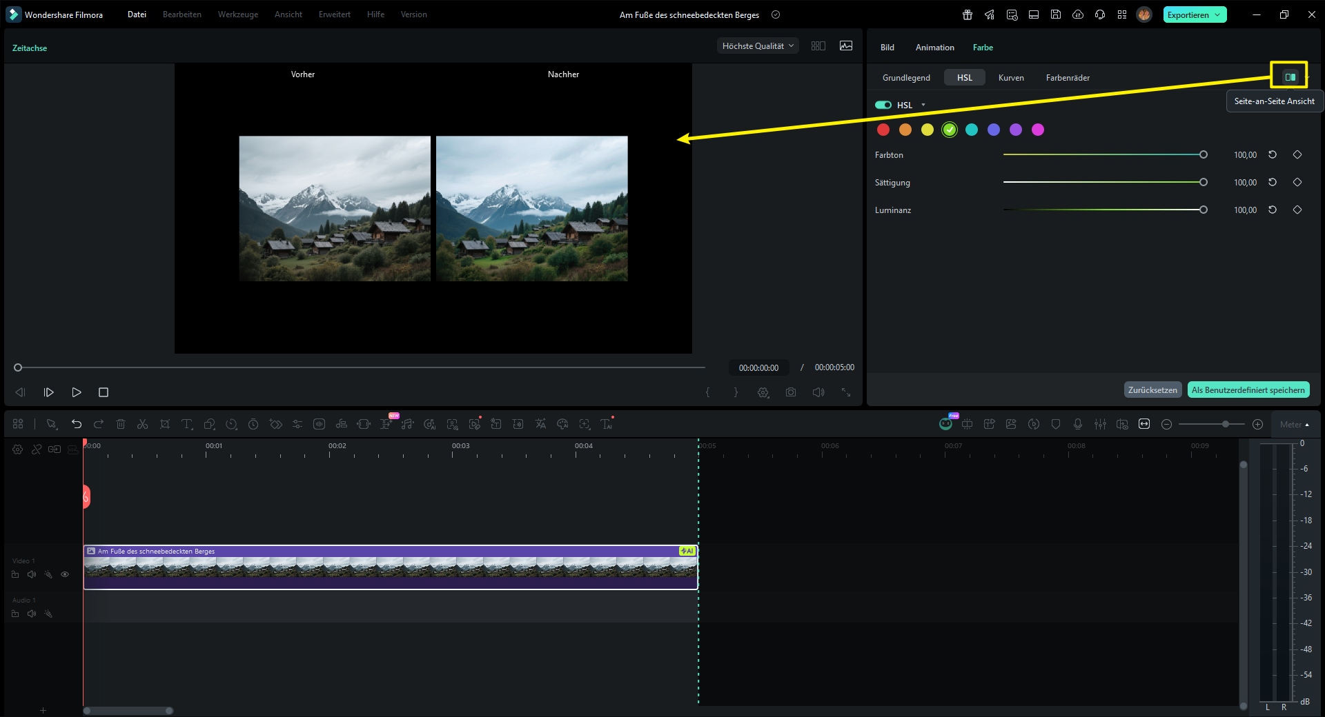 Nutzen Sie die Vergleichsansicht in Filmora (A/B-Vergleich)