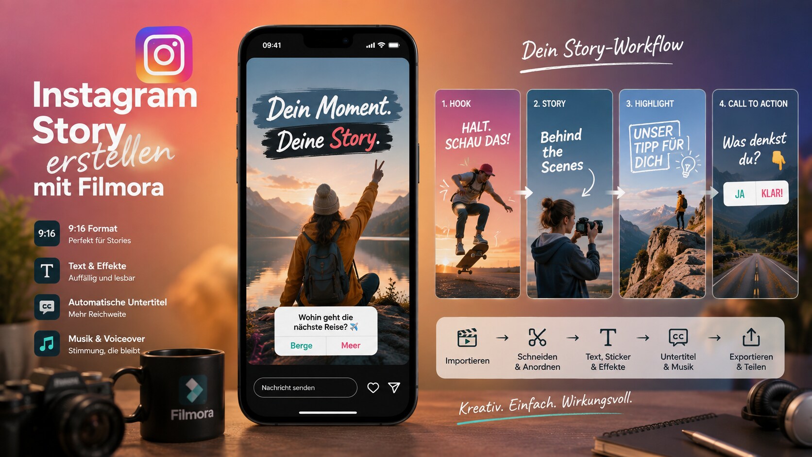 Instagram Story erstellen mit Filmora im 9 zu 16 Video Workflow