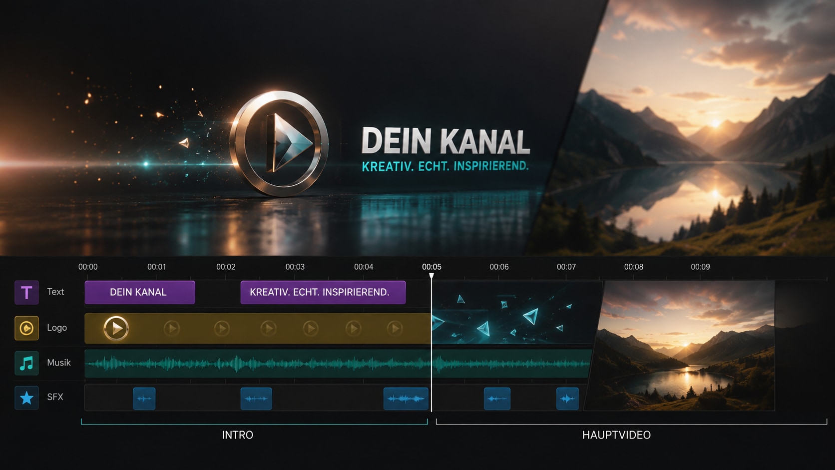 Filmora Timeline zum Video Intro erstellen mit Logo Text und Musik