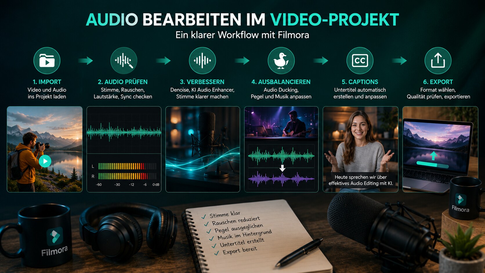 Filmora Workflow zum Audio bearbeiten im Video Projekt
