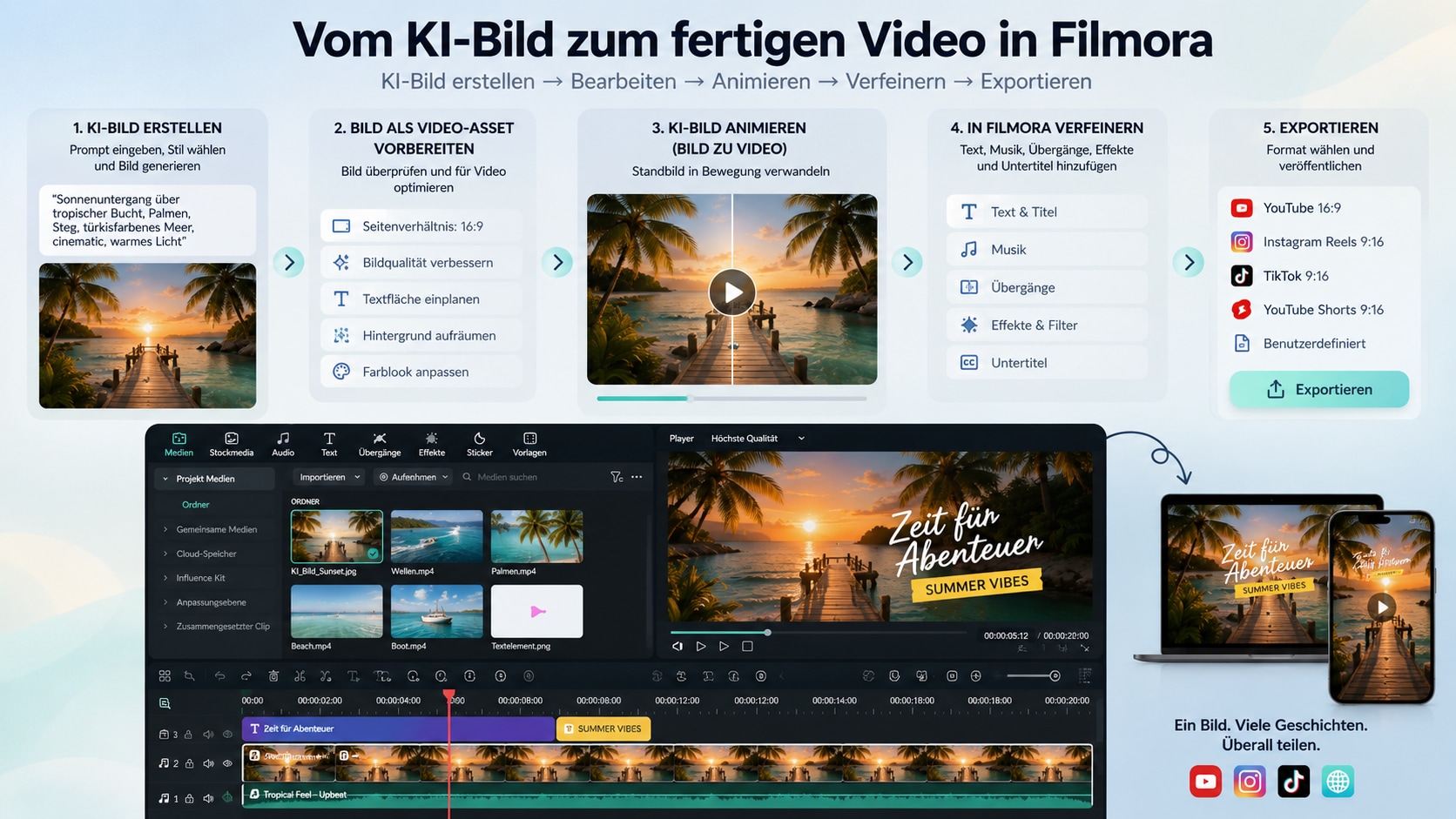 Filmora Workflow vom KI-Bild zum fertigen Video