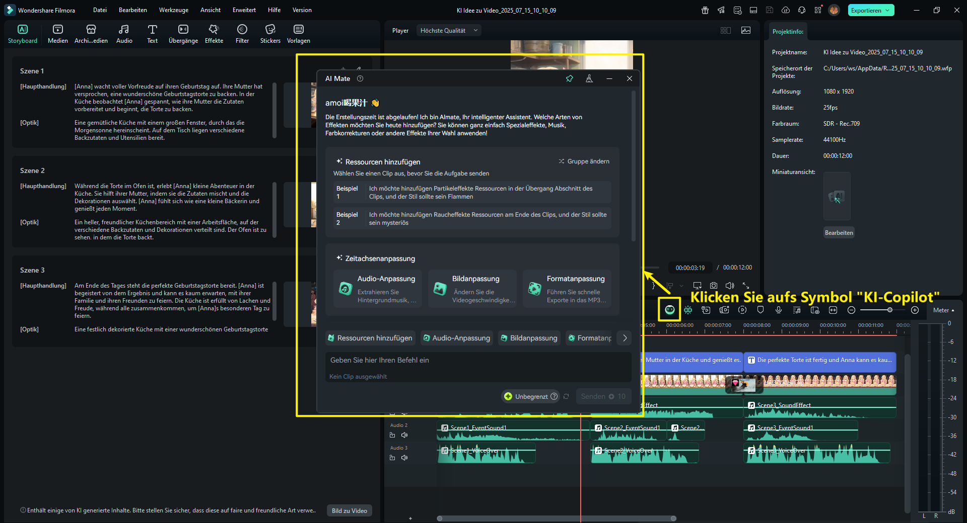Klicken Sie aufs Symbol KI-Copilot