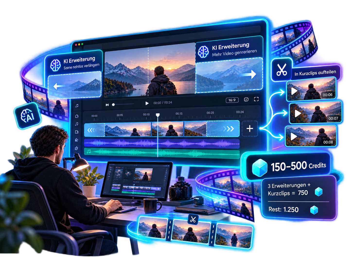 Filmora Video verlängern – KI Erweiterung & Kurzclips