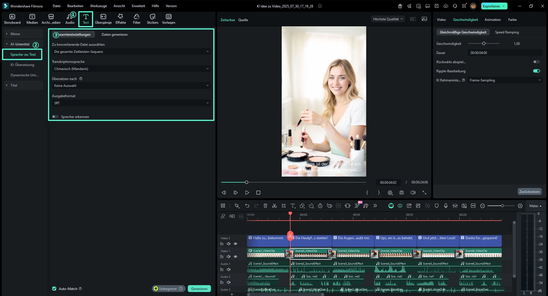 Klicken Sie in der Toolbar auf das Symbol für Sprache zu Text.