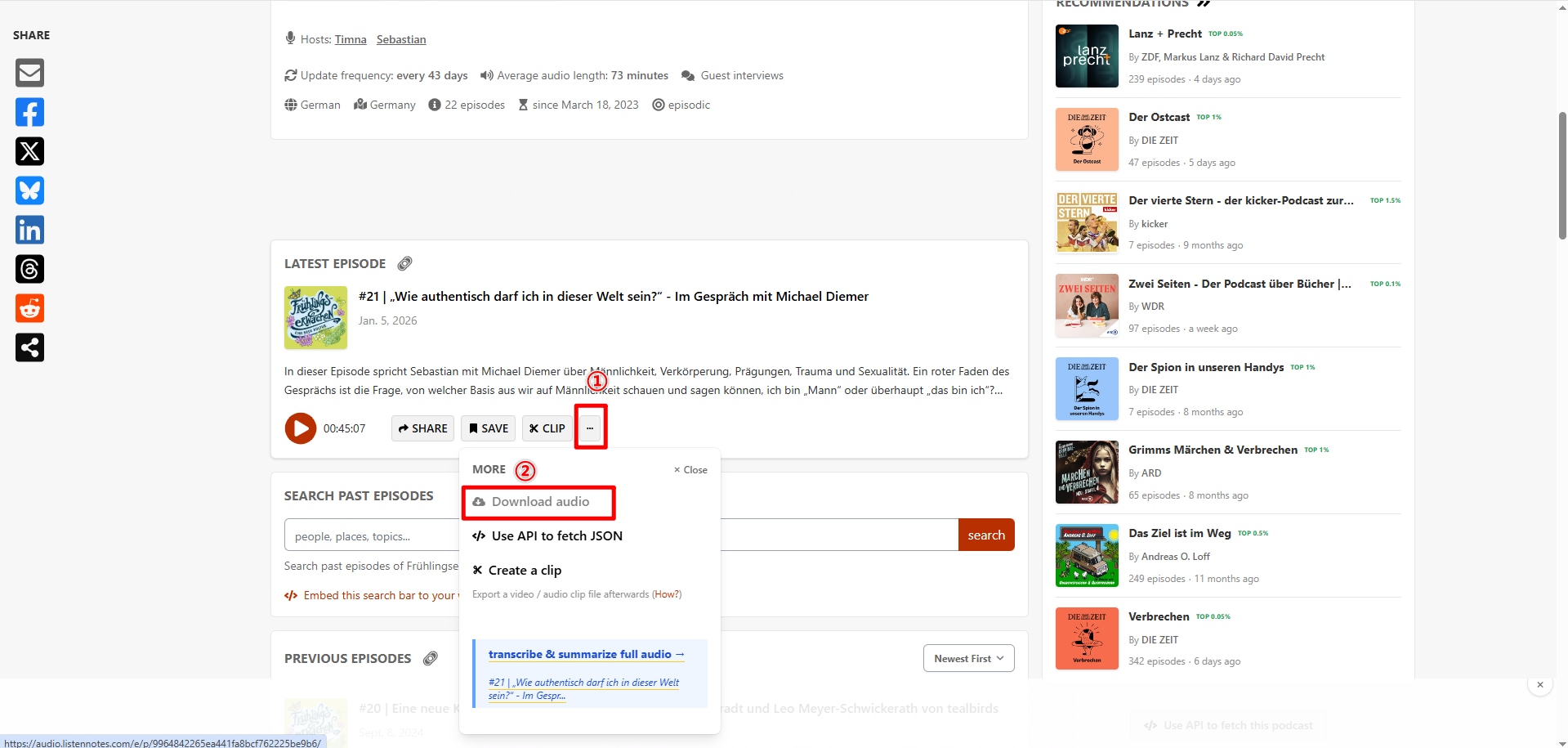 Podcast Download-Link anzeigen