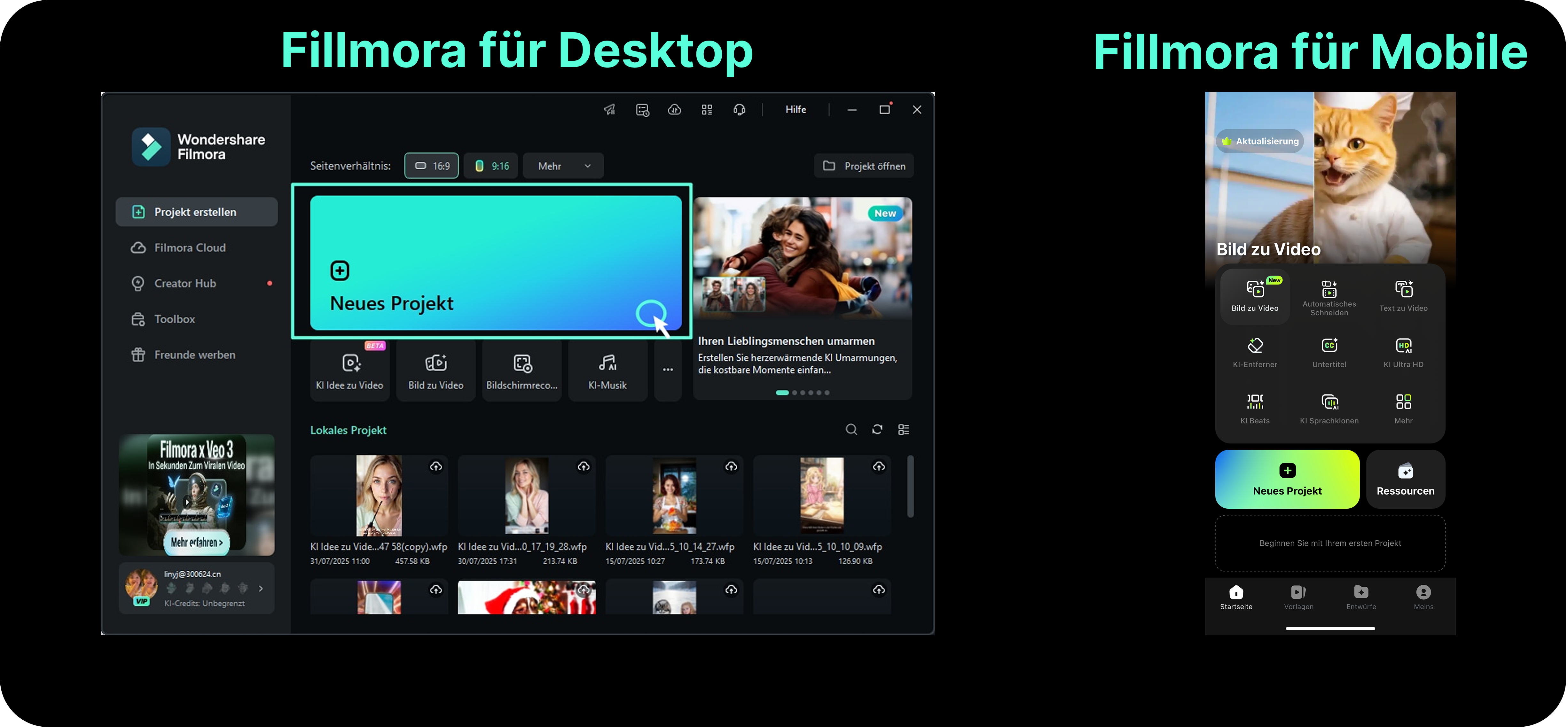 Öffnen Sie Filmora und importieren Sie Ihre gespeicherten Videos. Sie können mehrere Highlights gleichzeitig hinzufügen.