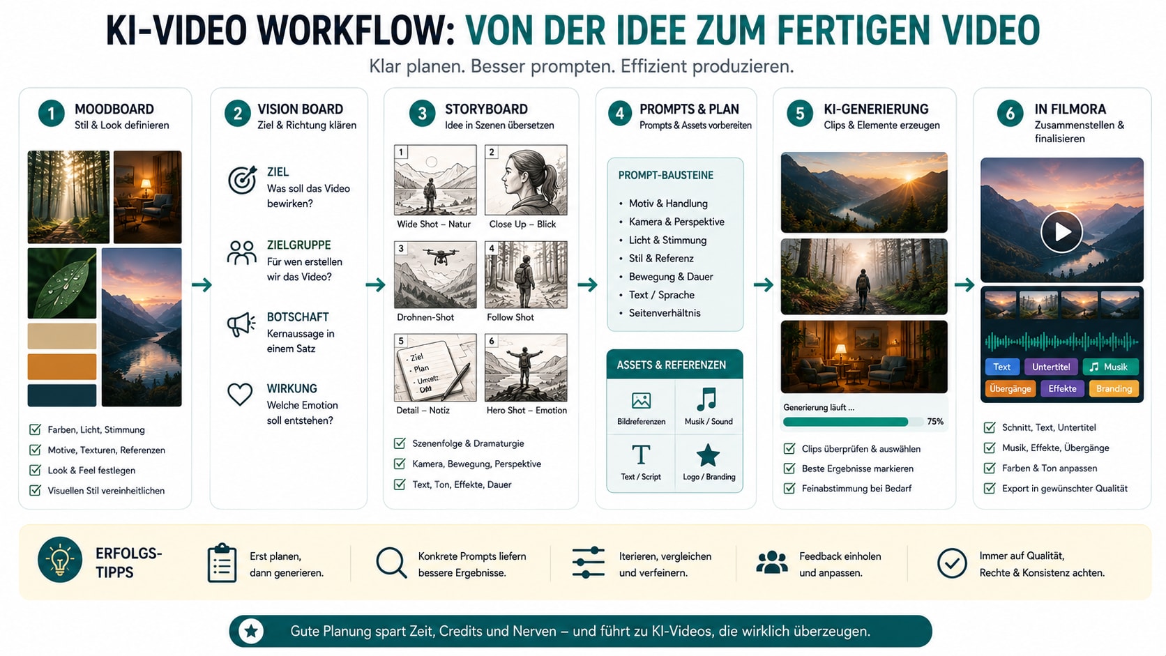 KI Video Workflow von Moodboard über Storyboard zu Filmora
