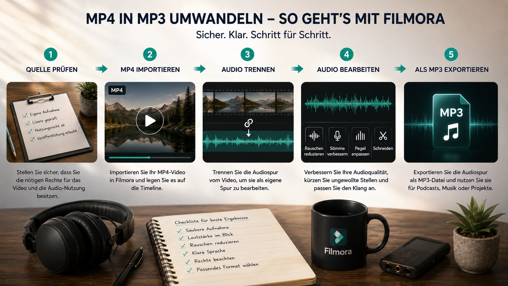 MP4 in Filmora importieren Audio trennen und MP3 exportieren