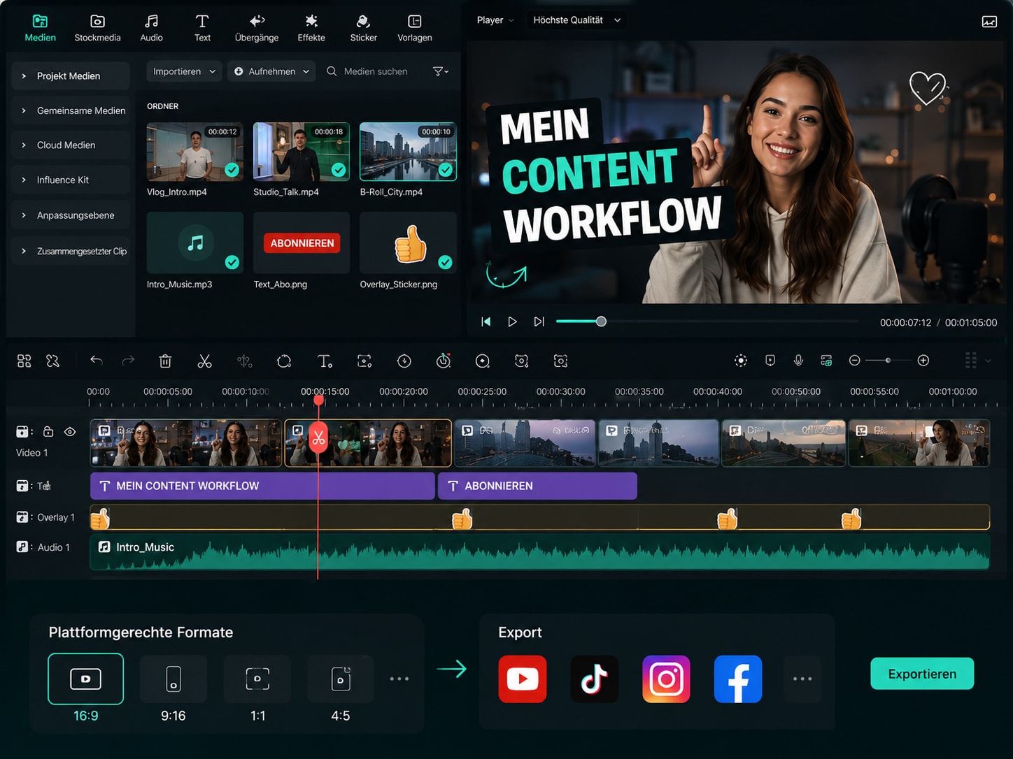 platzhalter content creator workflow in filmora