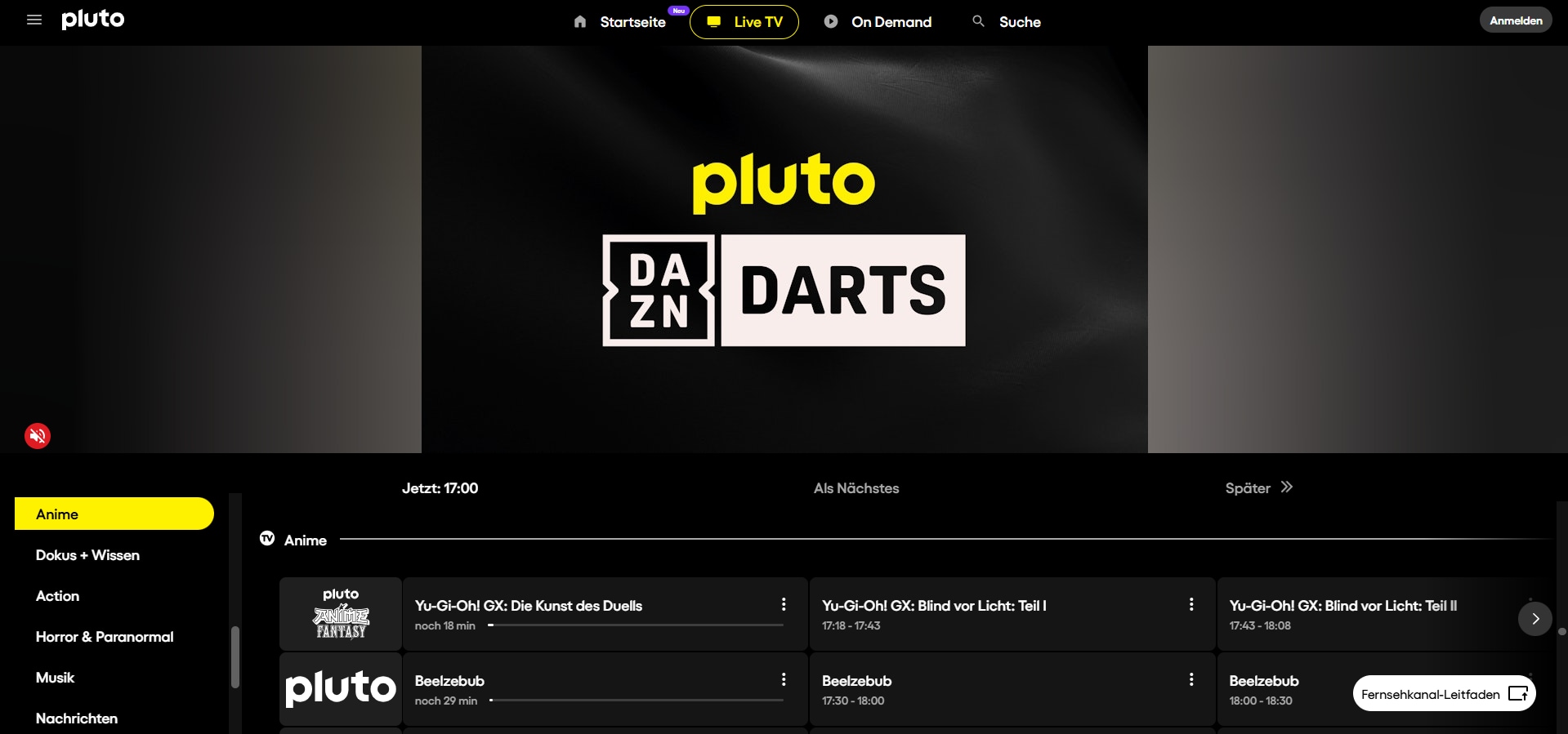 Pluto TV bietet Live-TV-Kanäle im Internet, darunter auch mehrere Anime-Sender.