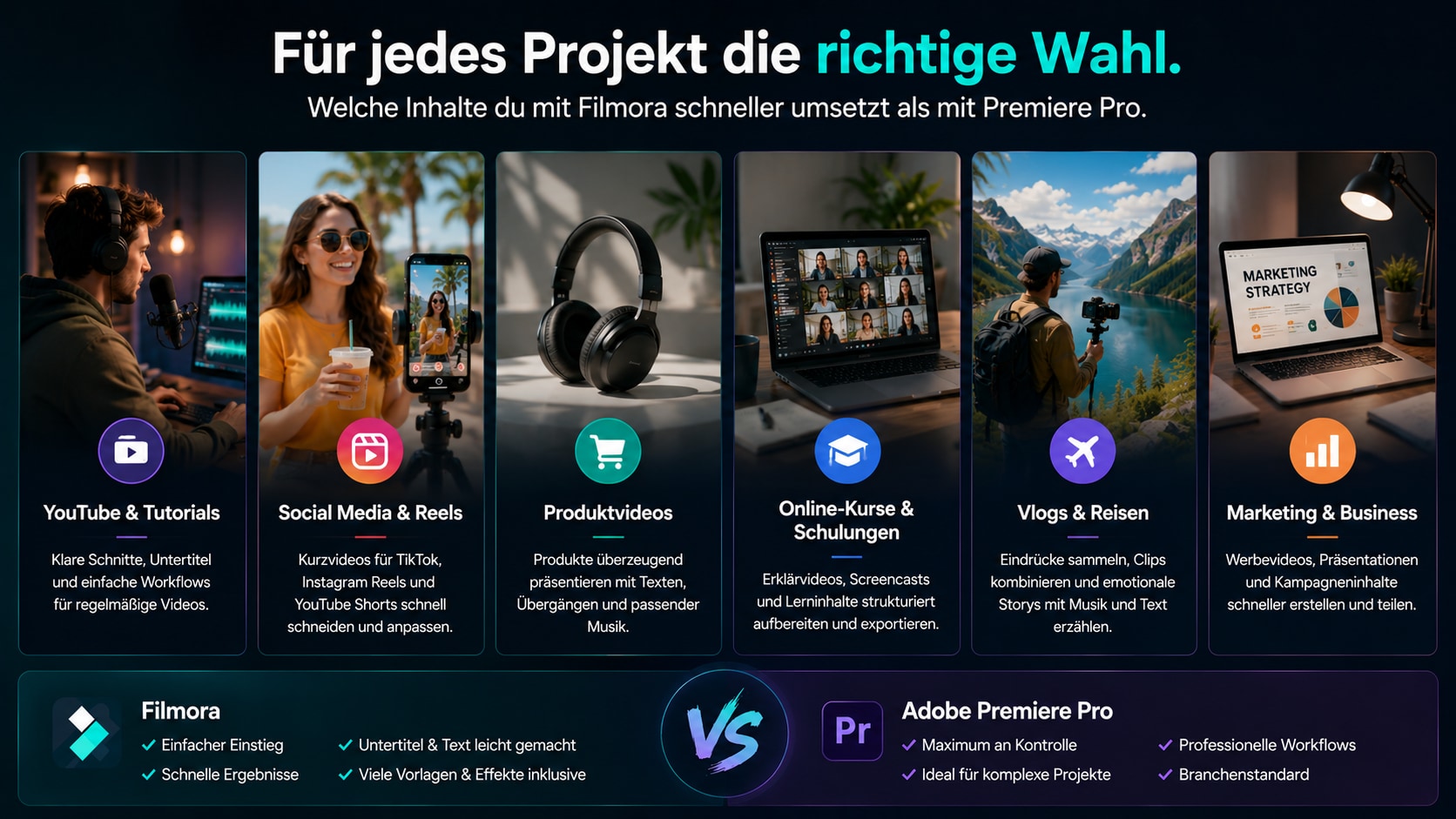 Content Typen für Premiere Pro Alternative im Vergleich