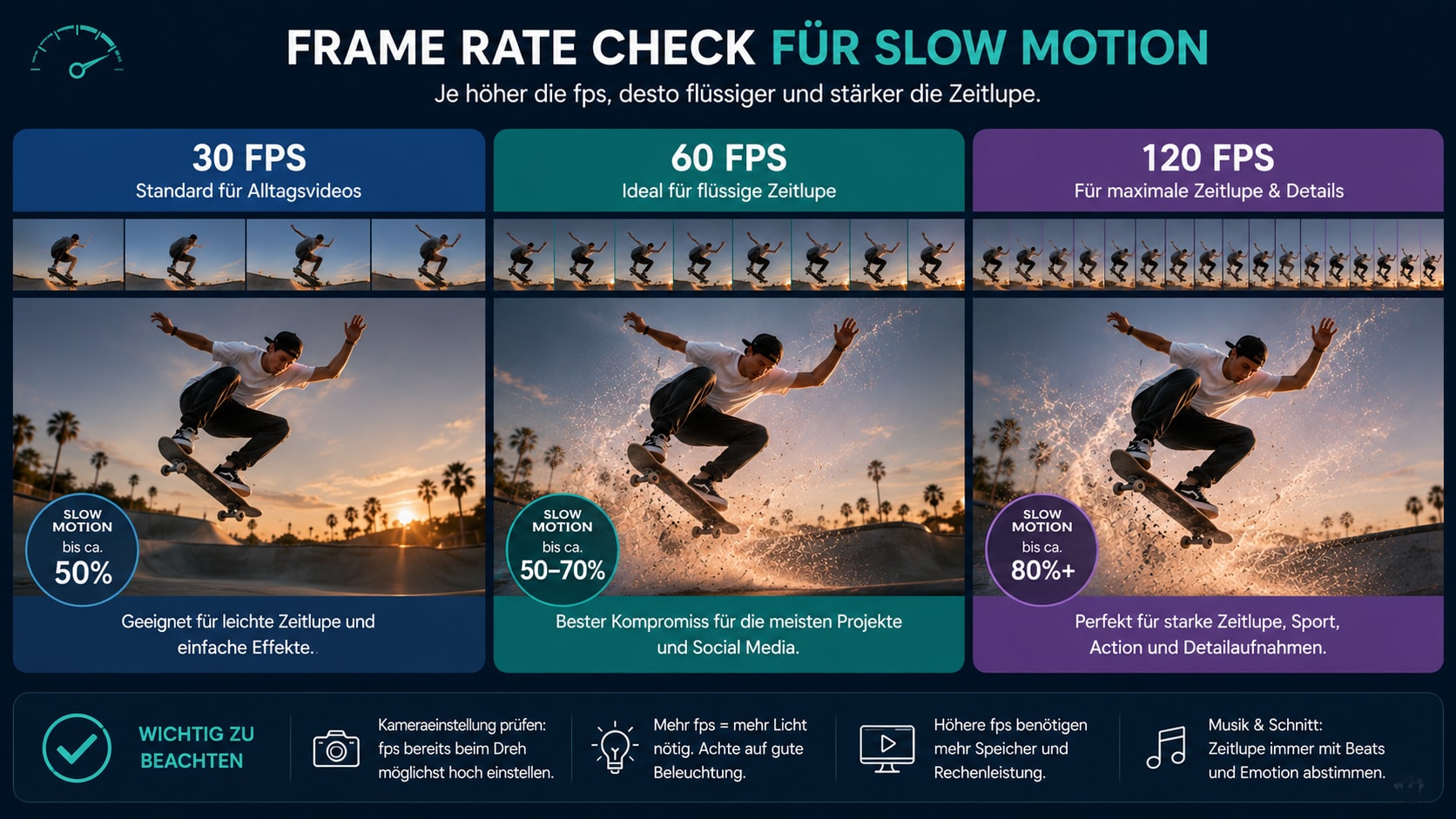 Frame Rate Check fuer 30 fps 60 fps und 120 fps bei Slow Motion