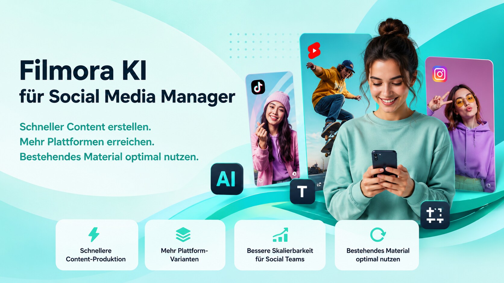 Filmora KI für Social Media Manager zur schnellen Erstellung plattformgerechter Videos