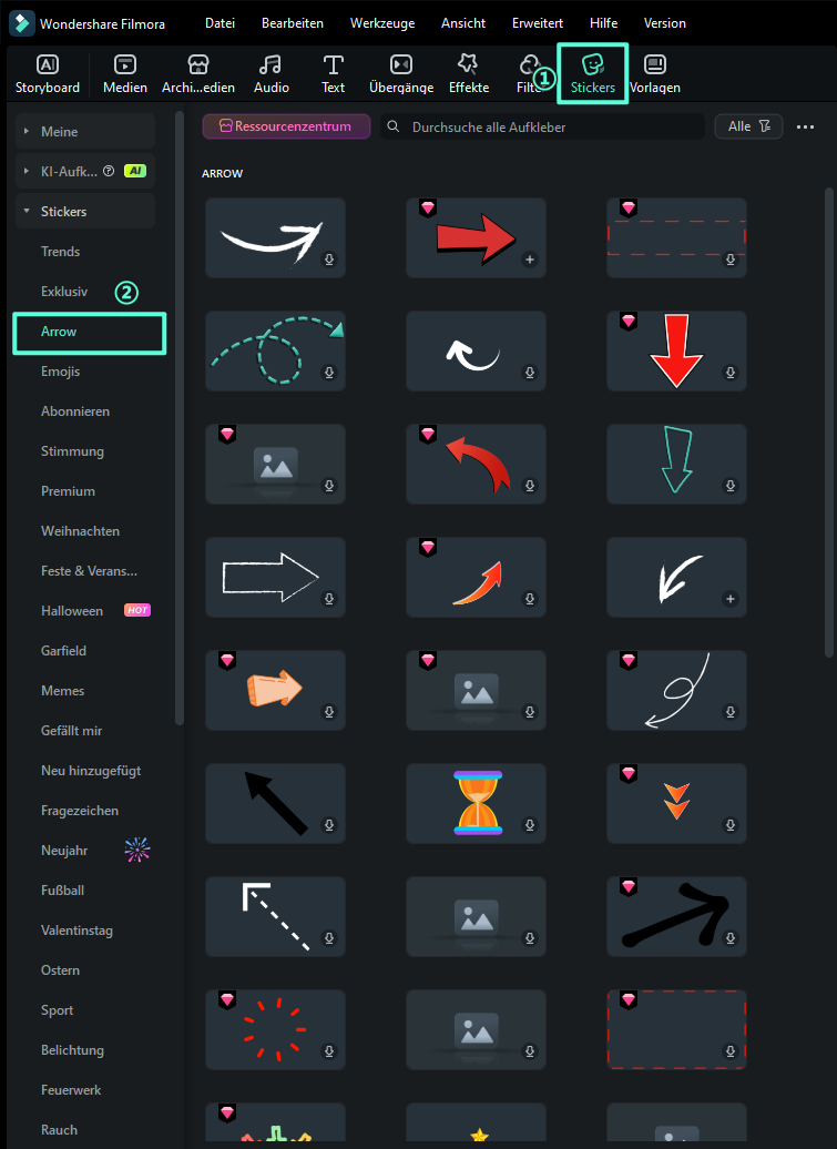 Nutzen Sie den Reiter Sticker oder Elemente