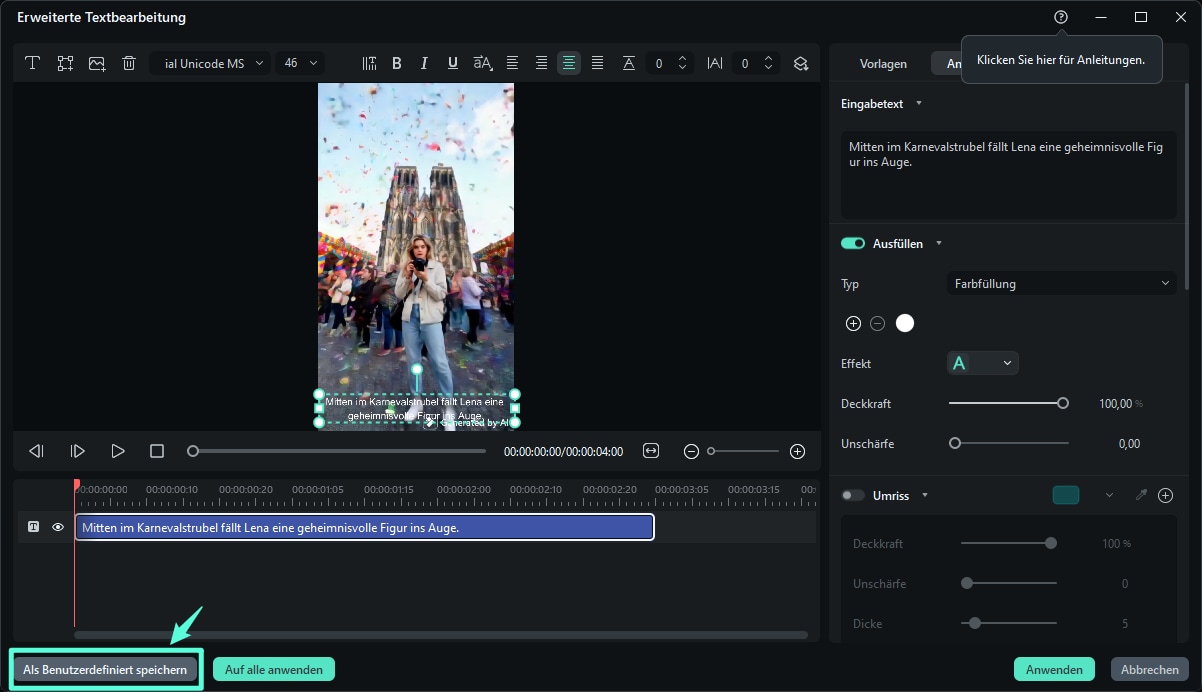 Benutzerdefinierte Textvorgabe speichern