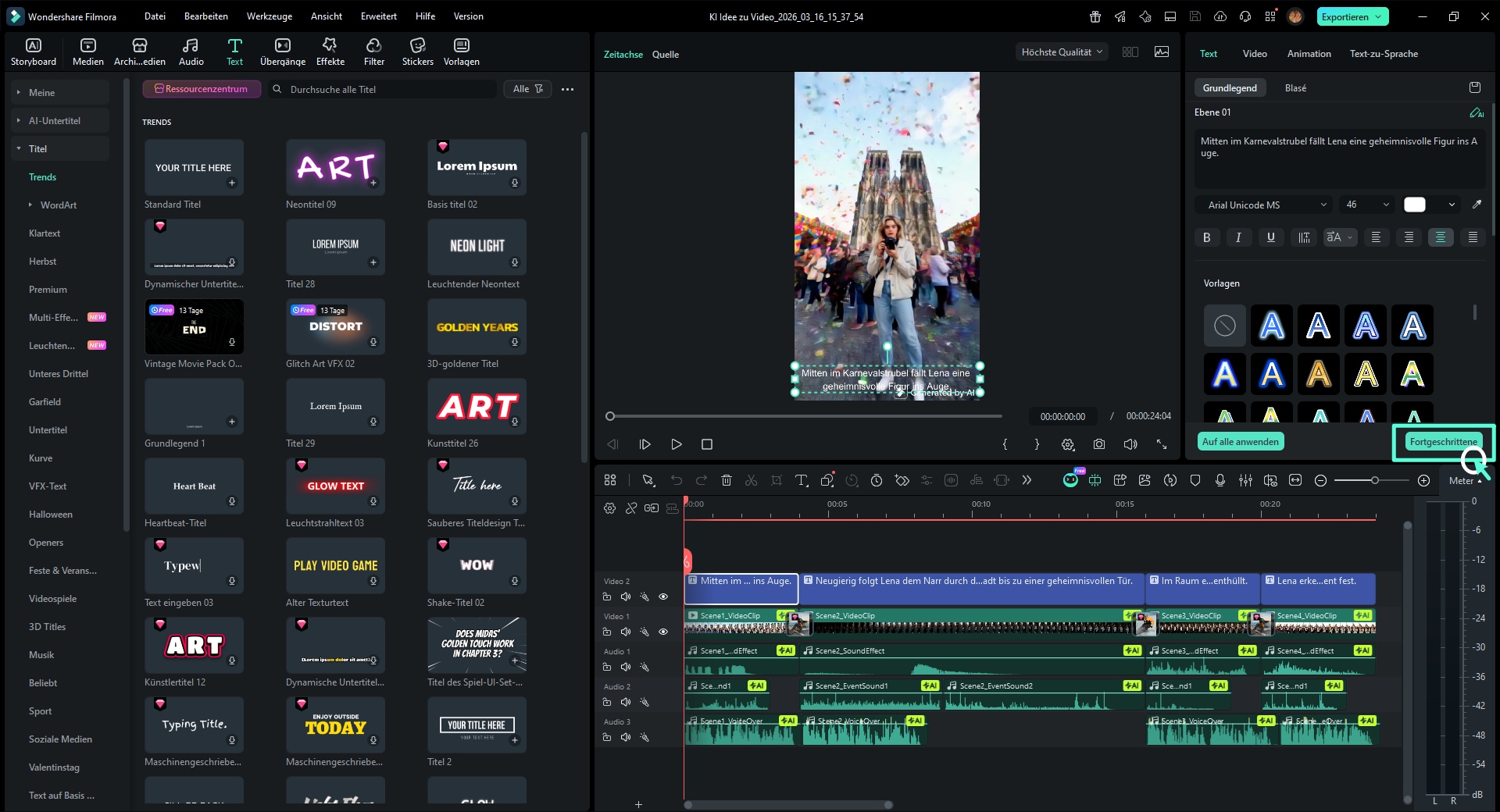 Erweiterte Textbearbeitung öffnen