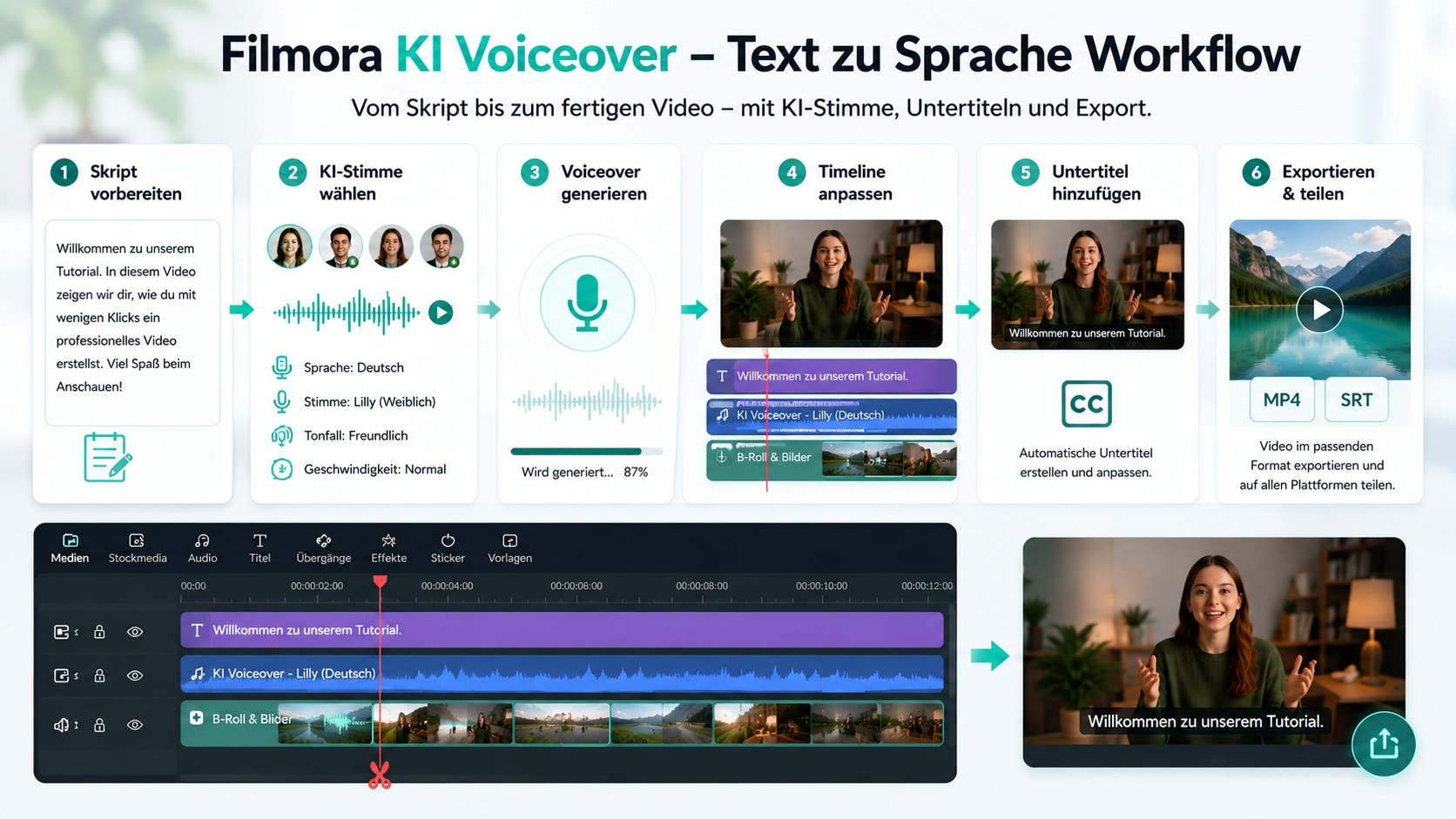 Text zu Sprache in Filmora starten und Voiceover generieren